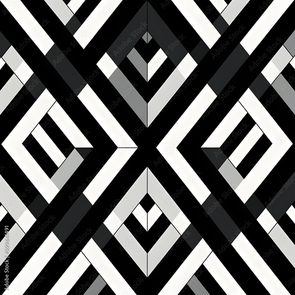 Poster black and white line diagonal geometric seamless pattern texture for fabric print. generative ai tec