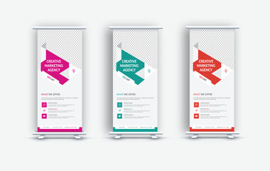 Modern corporate colorful roll up standee banner design template, Colorful Stylish Creative Corporate Roll Up Banner Signage Standee Template for Advertising and Multipurpose Use with thre Color Vari 