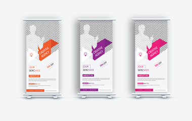 Modern corporate colorful roll up standee banner design template, Colorful Stylish Creative Corporate Roll Up Banner Signage Standee Template for Advertising and Multipurpose Use with thre Color Vari 