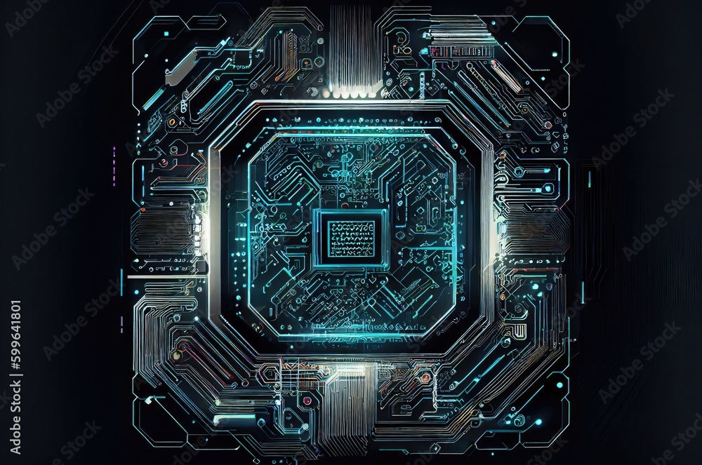 Poster computer chip backdrop with copyspace generative ai