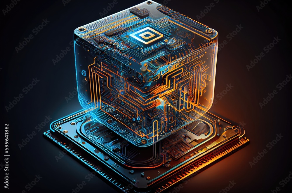 Poster computer chip background with copyspace generative ai