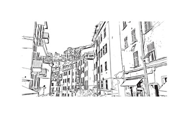 Building view with landmark of  Riviera Maya is a tourism and resort in Mexico. Hand drawn sketch illustration in vector.