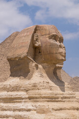 Detalle de la cabeza de la Esfinge en Guiza, El Cairo, Egipto