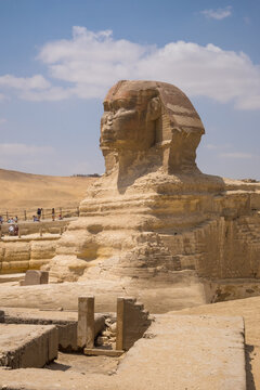 Esfinge con cuerpo de león y cabeza humana en Guiza, El Cairo, Egipto