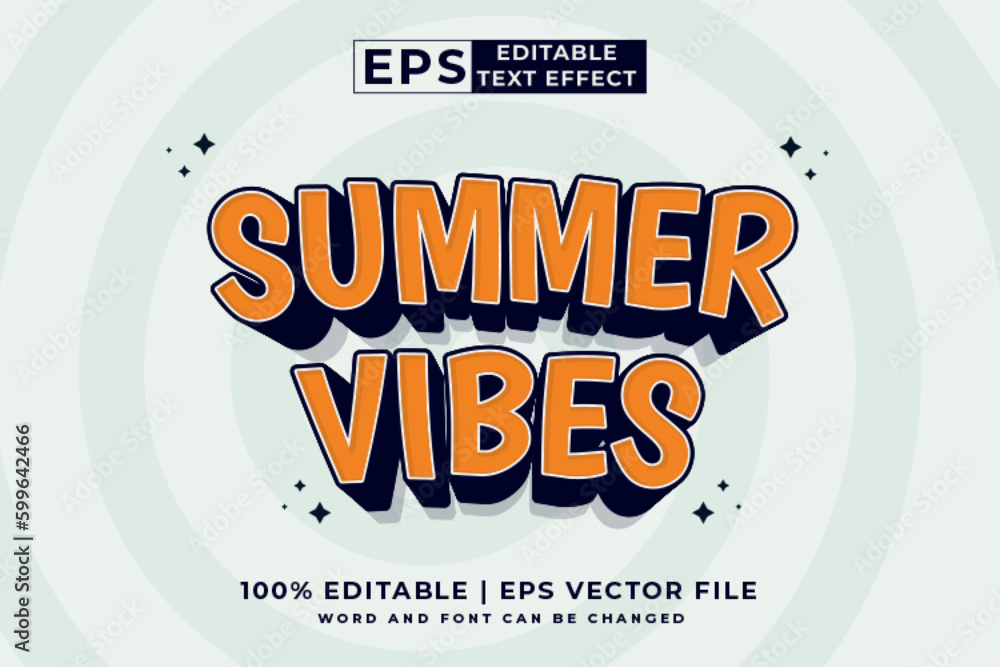 Poster editable text effect summer vibes 3d cartoon template style premium vector
