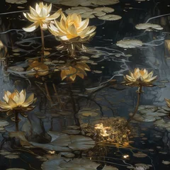 Foto op Canvas seamless pattern of a painting of water lilies floating in a pond © PixelHub