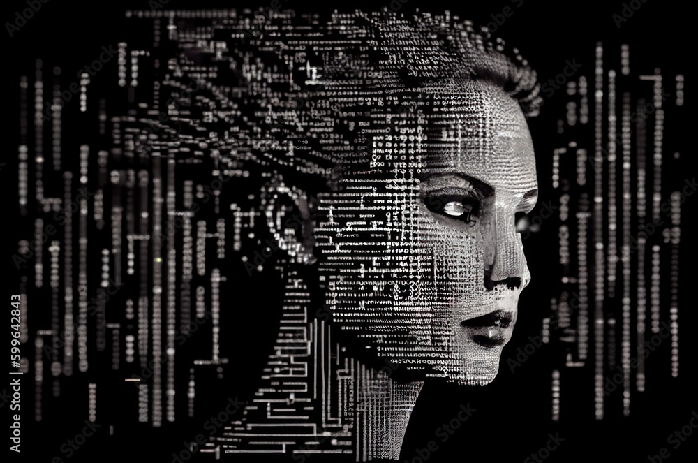 Poster artificial intelligence humanoid background with copyspace generative ai
