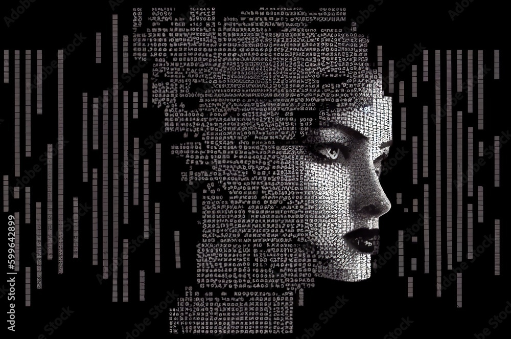 Poster computing code cyborg background with copy space generative ai