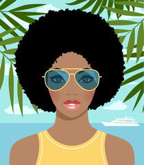 1385_Vector portrait of beautiful African American woman wearing pilot sunglasses
