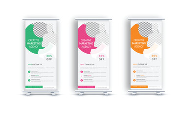 Corporate Roll Up Banner Signage Standee Template |Creative Business X Banner Design Layout with three Color Variations