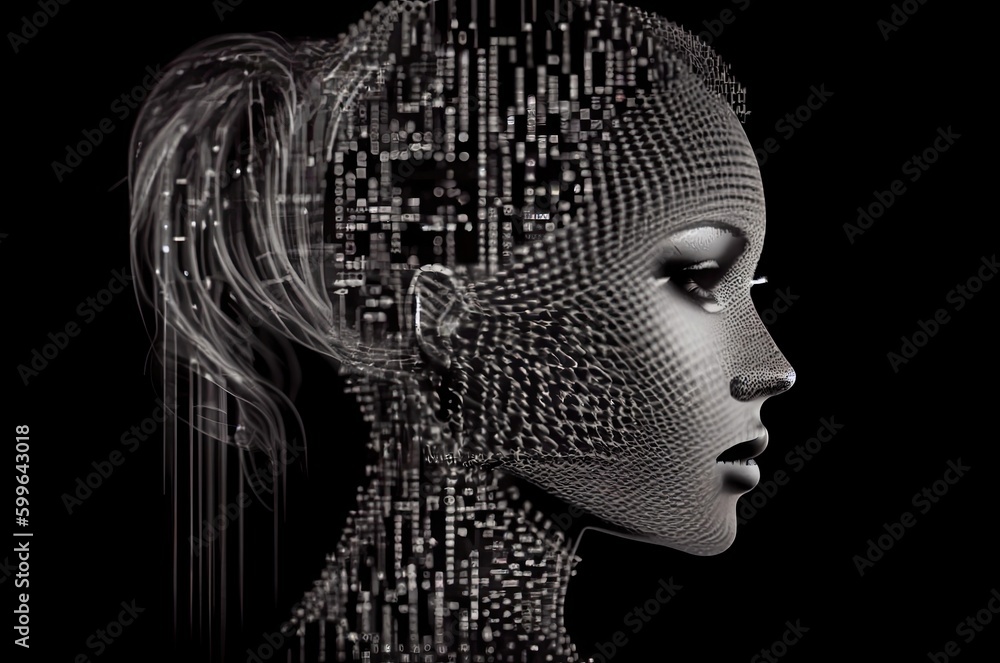 Poster computing code humanoid background with copy space generative ai