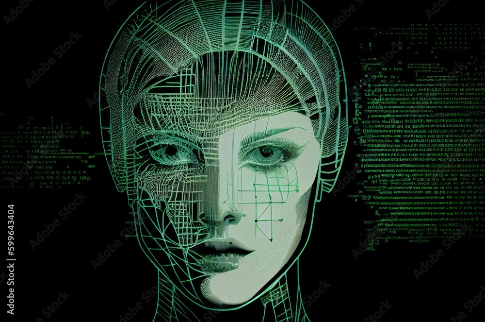 Poster green ai cyborg background with copy space generative ai