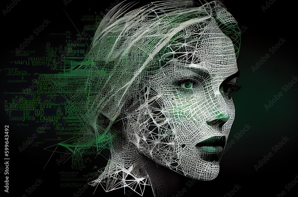 Aufkleber green ai humanoid background with copy space generative ai
