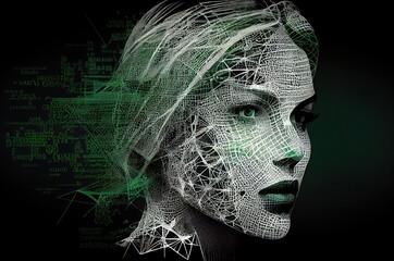 Green AI Humanoid Background With Copy Space Generative AI
