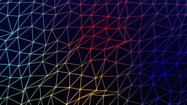 Abstract geometric background animation. Colorful lines and dots on dark blue background. Plexus animated background. Gradient background animation. 4k. Perfect loop. Perfect for presentations. 