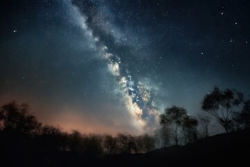 celestial spectacle of a star cluster and nebula in the night sky, created with generative ai