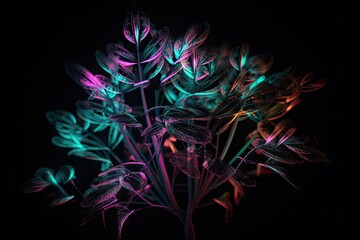 neon plant on black background, with unique and eye-catching design, created with generative ai