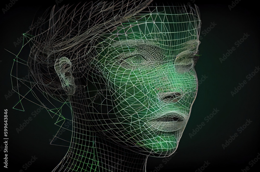 Poster green computing code cyborg background with copy space generative ai