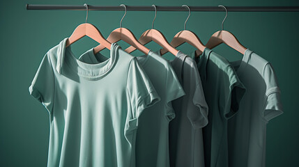 Fototapeta premium Clothes hanging on mint background, AI Generative