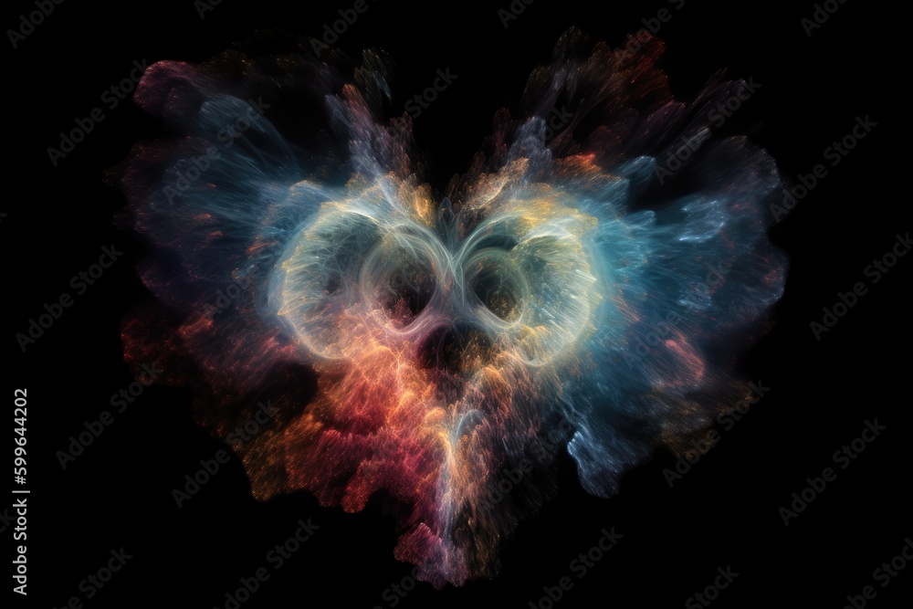 Wall mural heart-shaped nebula with intricate filaments of light and dark, created with generative ai