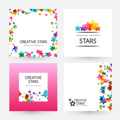 Creative kids vector cards with colorful stars