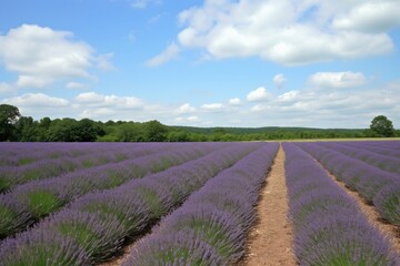 Fototapeta na wymiar field of lavender in full bloom, with rows of blooms and clear blue sky, created with generative ai