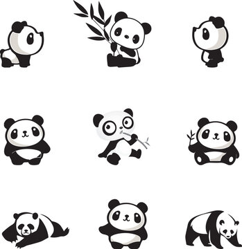 cute baby panda vector icon set, cartoon, animal, vector, panda, illustration, icon, set, bear, baby, funny, dog, character, animals, pig, face, art, owl, cute, bird, head, symbol, design, cow, safari