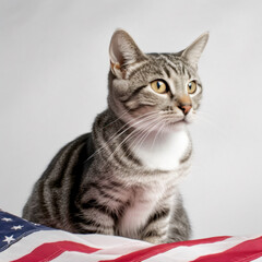 Fototapeta na wymiar Cat with the American flag. Generative AI.