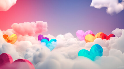 Beautiful colorful valentine's day heart in the clouds as abstract background. Generative AI