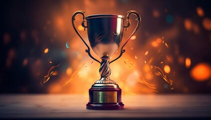Winner Trophy with Flames and Blurred Background. Generative ai