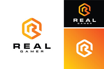 Modern Initial Letter R with futuristic digital hexagon logo design