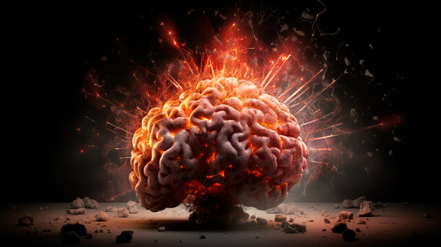 Concept art of a human brain exploding with knowledge and creativity. Generative AI