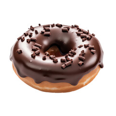  isolated donuts, chocolate covered and glazed with sprinkles, Food-themed, photorealistic illustrations on a transparent background cutout in PNG. Generative AI