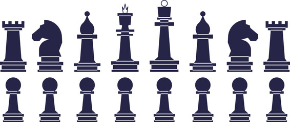 A set of arranged chess pieces.