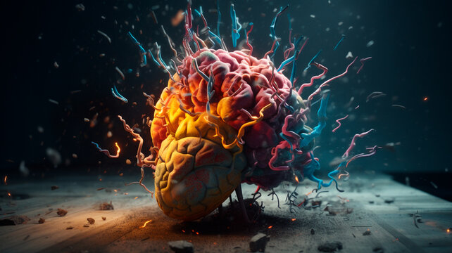 Concept art of a human brain exploding with knowledge and creativity. Generative AI