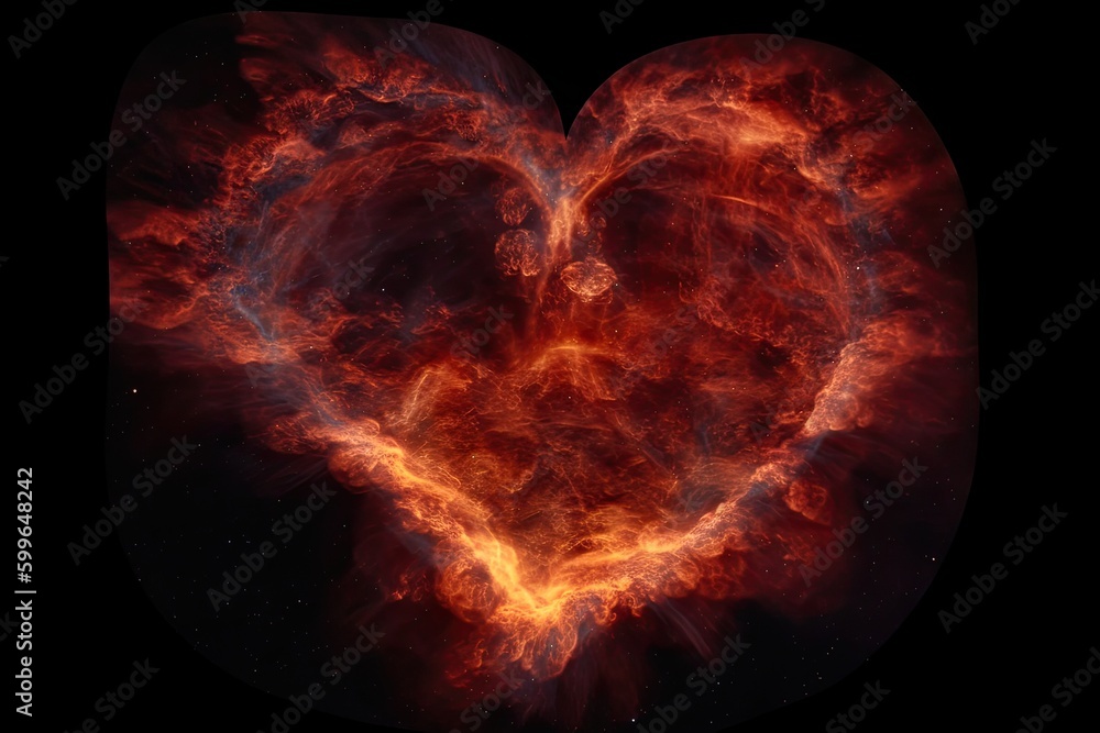 Wall mural heart-shaped nebula with intricate filaments of light and dark, created with generative ai
