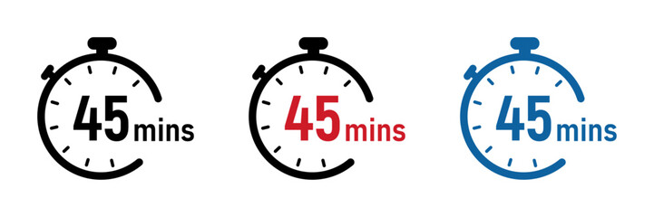  45 minutes timer, stopwatch or countdown vector icons