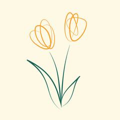 Tulip Flowers on Yellow Background in Vector Form, Icon, Design Element, Mother's Day, Father's Day, Brunch Menu, Brunch Special, Spring Sale, Spring Special, Grandma, Mom, Abstract Flower Design