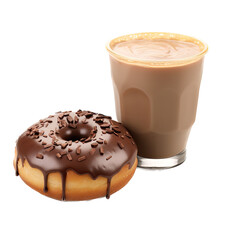an isolated cup of coffee with doughnuts Barista, Coffee shop-themed, photorealistic illustration on a transparent background cutout in PNG. Generative AI
