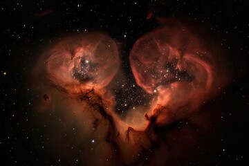 heart shaped nebula, with heart-shaped galaxies in the background, created with generative ai