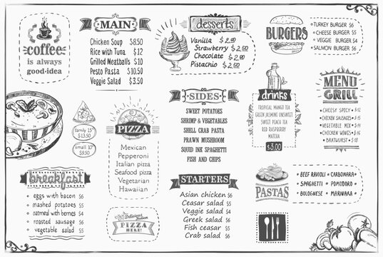 Vector menu board design template for cafe or restaurant