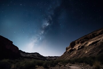 Fototapeta na wymiar night sky with stars and moon over desert canyon, silhouetting the cliffs, created with generative ai
