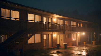 Fototapeta na wymiar Motel on a foggy night. Generative AI