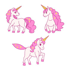 set of funny pink unicorn 
