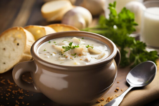a bowl of new england clam chowder