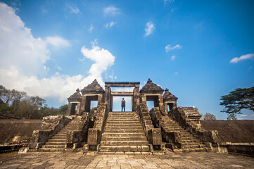The beautiful gate of Ratu Boko Temple and Palace complex, a historical heritage and building located in Sleman Regency,  Jogjakarta, Indonesia.
