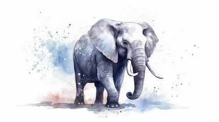 Fototapeta na wymiar Elephant in the snow watercolor Generative AI 
