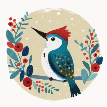 cute cute Woodpecker simple, vibrant matte palette, cartoon, children book style, comic, artistic, flat character, Illustrator
