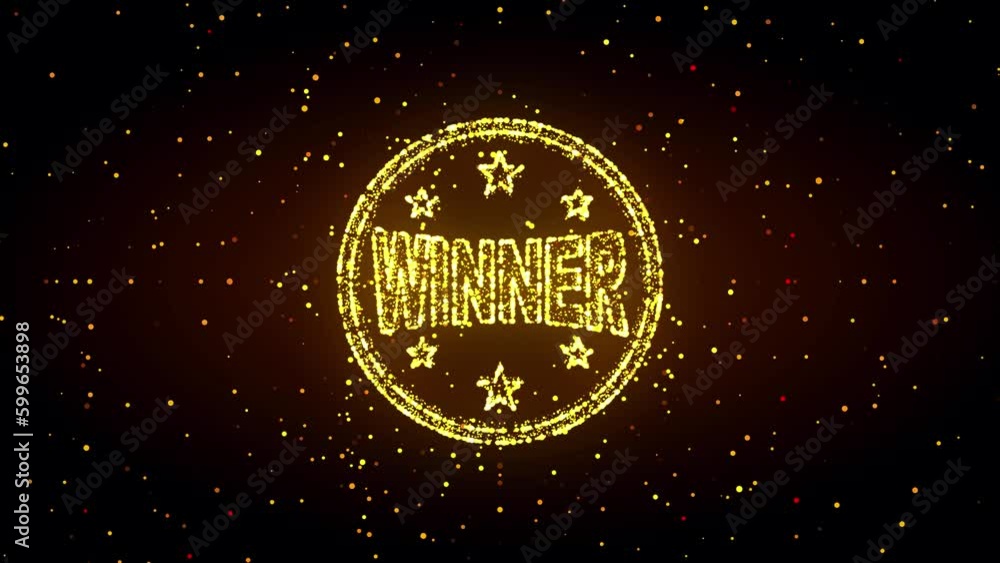 Poster brown yellow golden shiny 3d motion view winner text inside circle with stars symbol with dots and l