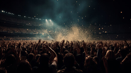Fototapeta na wymiar People crowd celebrating music festival concert in stadium. Generative AI